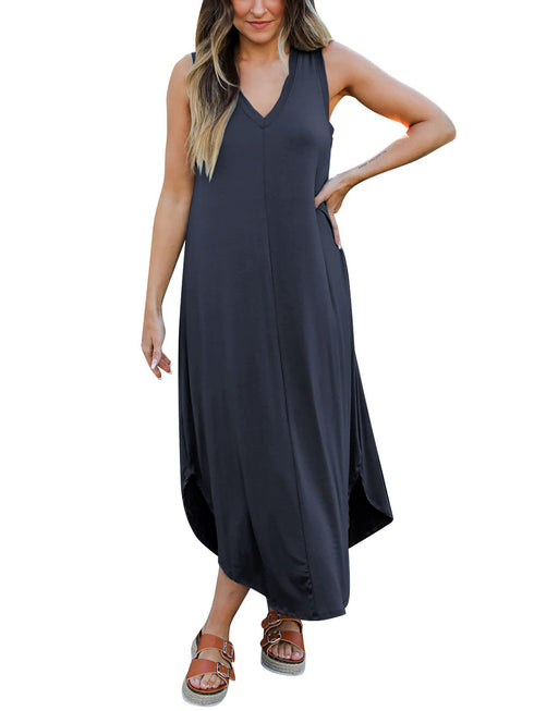 Full Size V-Neck Midi Tank Dress - Odaingerous
